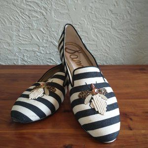 Sam Edelman JILL Flat Loafer Black & White Striped Bee Jeweled Womens Size 8.5
